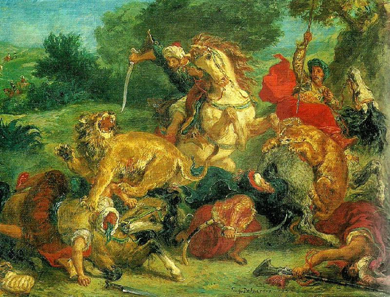 Eugene Delacroix lejonjakt oil painting picture